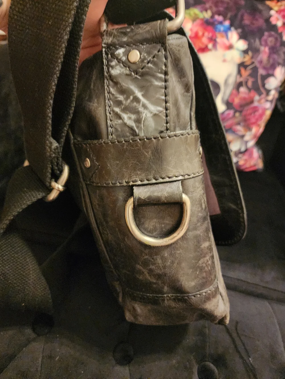 Fossil Black Leather Messenger Laptop Bag with Adjustable Strap